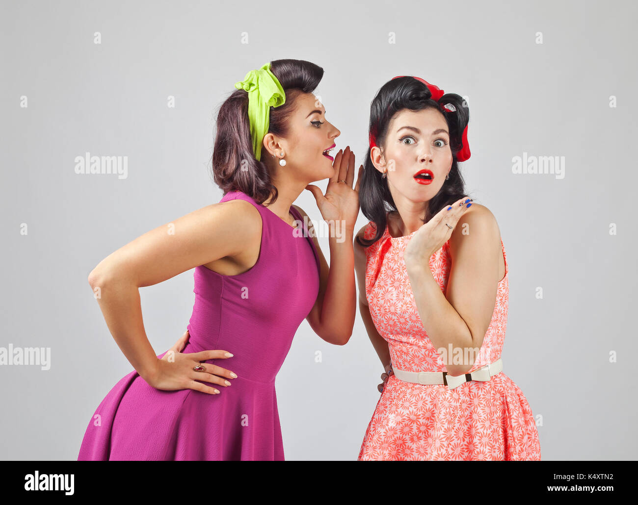 Beautiful Women Talking Girls In Pin Up Style With Perfect Hair