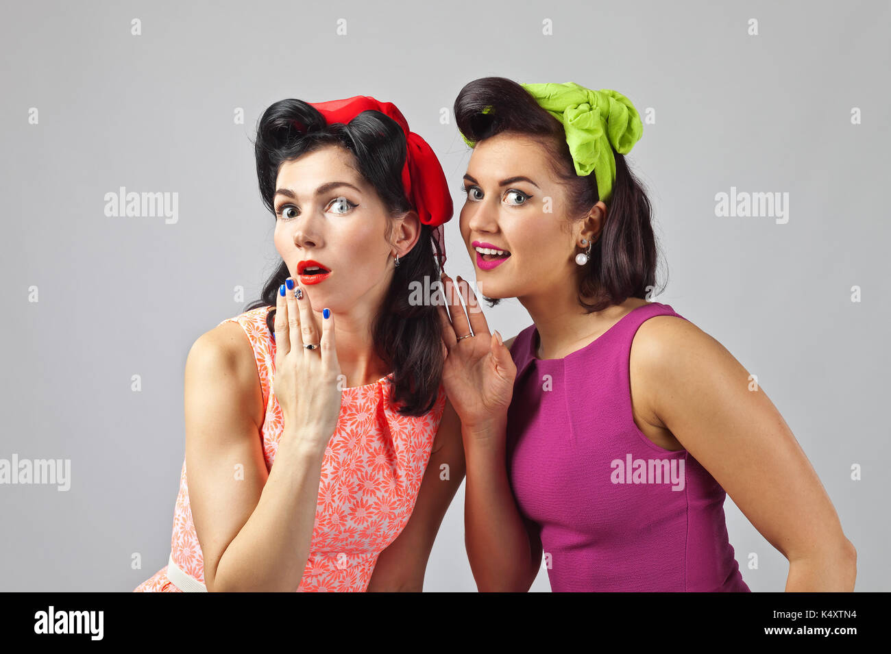 Beautiful Women Talking Girls In Pin Up Style With Perfect Hair