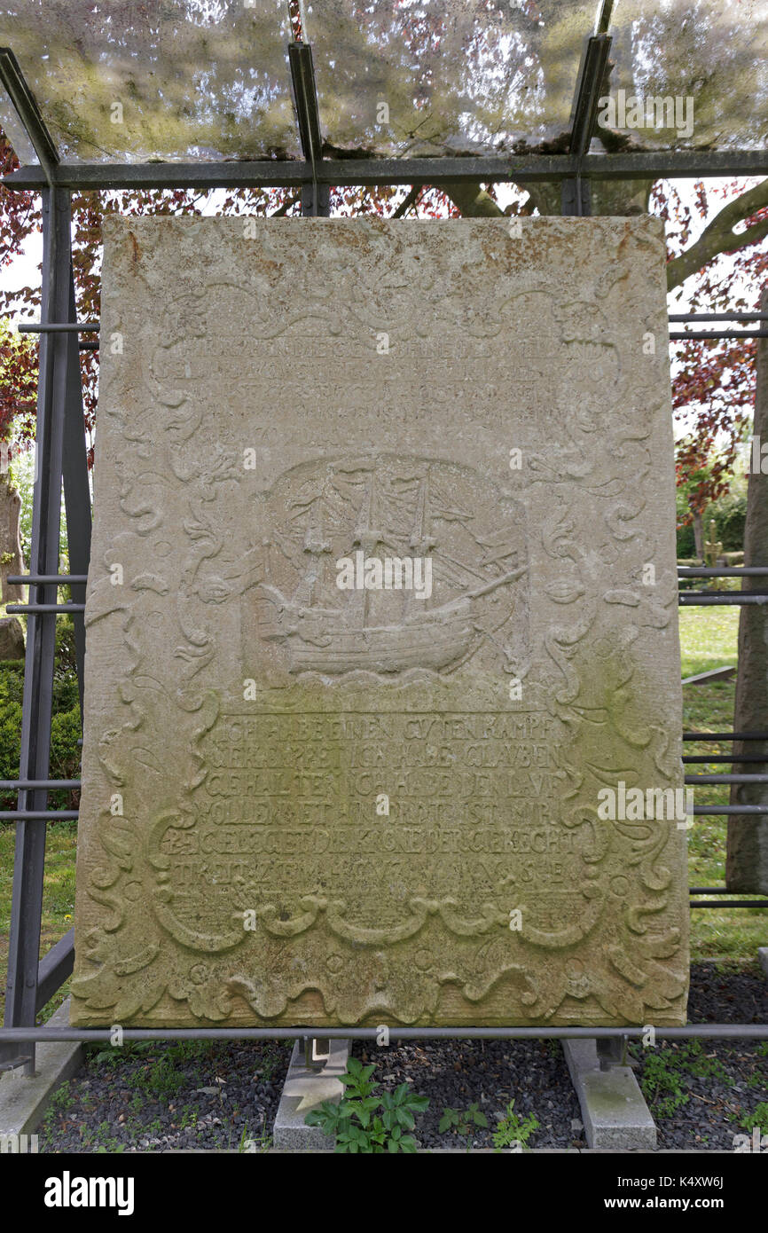 old gravestone in the graveyard, Arnis, Schlei, Schleswig-Holstein, Germany Stock Photo