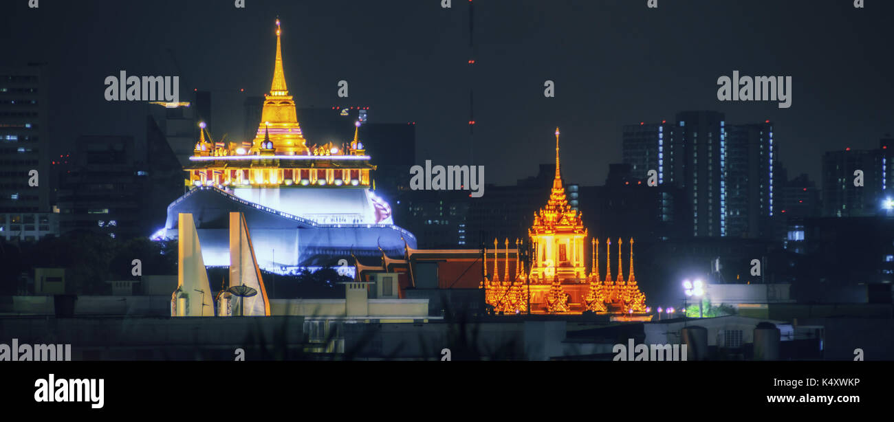 Golden Mount Temple night view, Bangkok Thailand Landmark Stock Photo ...
