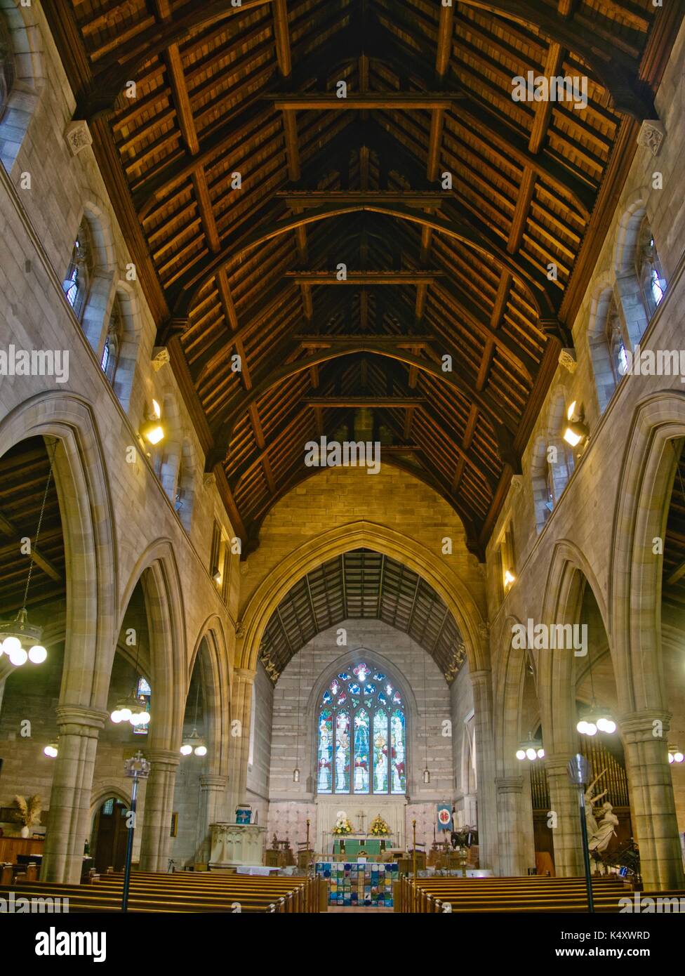 Church of All Hallows, Allerton, Liverpool, dating 1872-86. Grade l Listed Anglican church. Architect G E Grayson. Noted for its stained glass windows Stock Photo