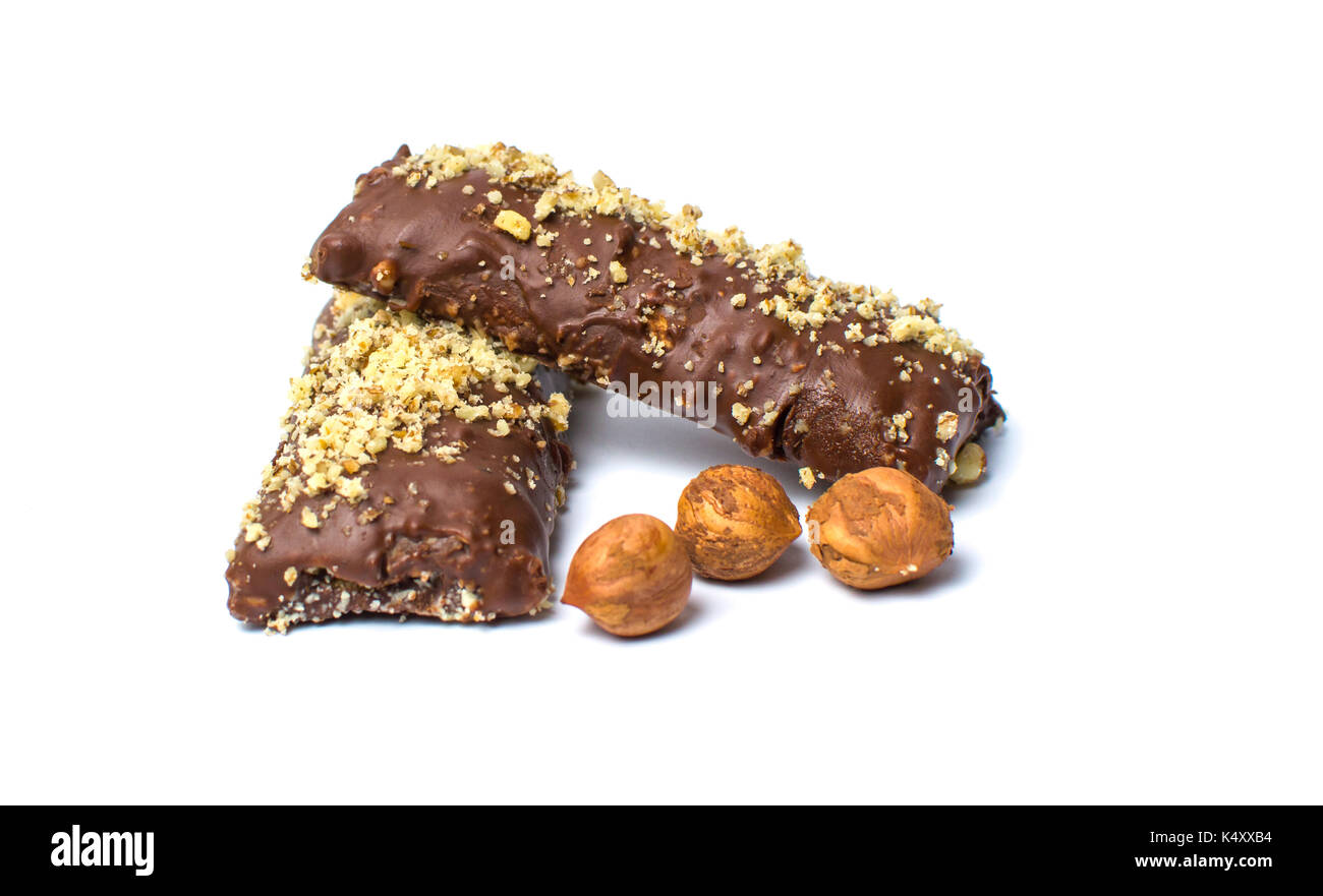 Hazelnut chocolate biscuits isolated on white background Stock Photo