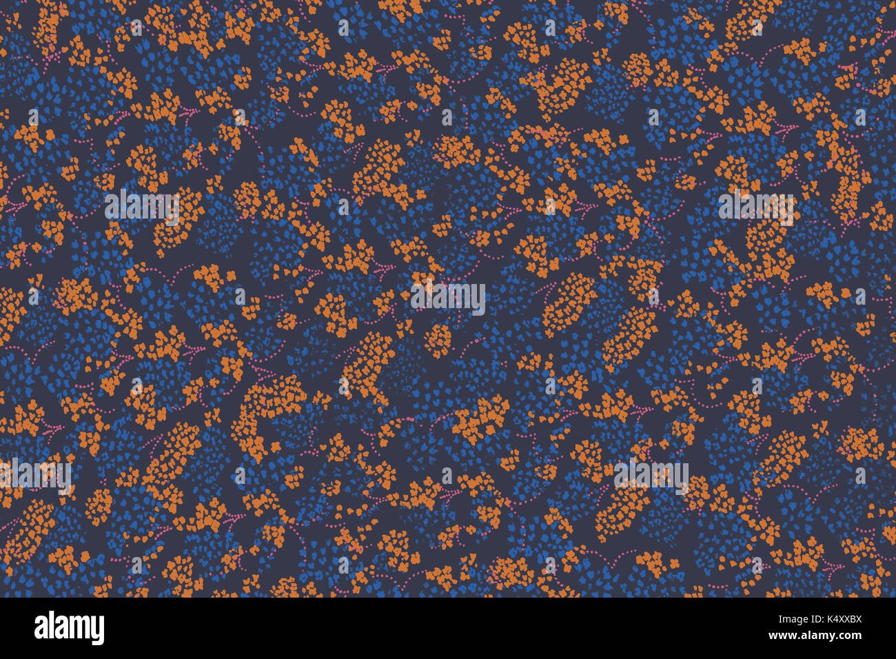 Cute tiny flowers on deep blue seamless pattern background Stock Photo