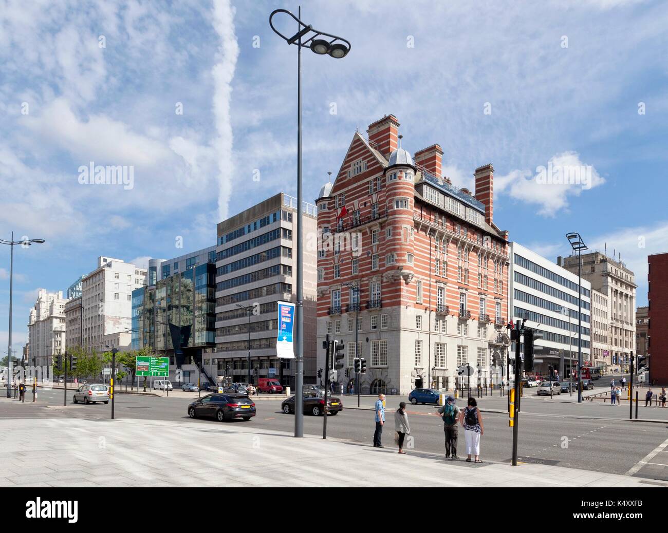 The Strand, Liverpool, at its junction with James Street showing, right, former White Star HQ, Albion House, now 30 James Street hotel. Stock Photo