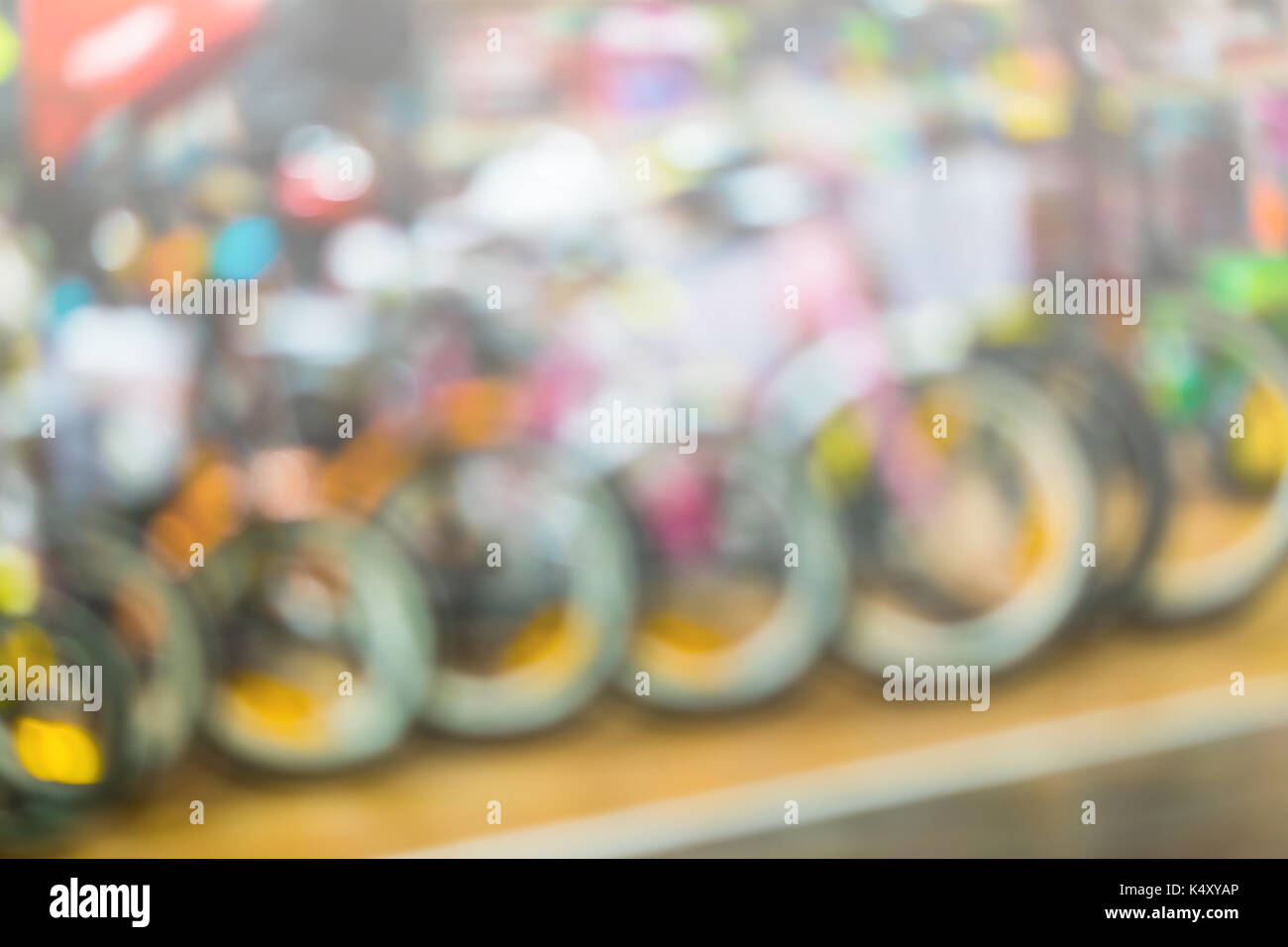 Abstract blurred background school backpack store on a shopping mall
