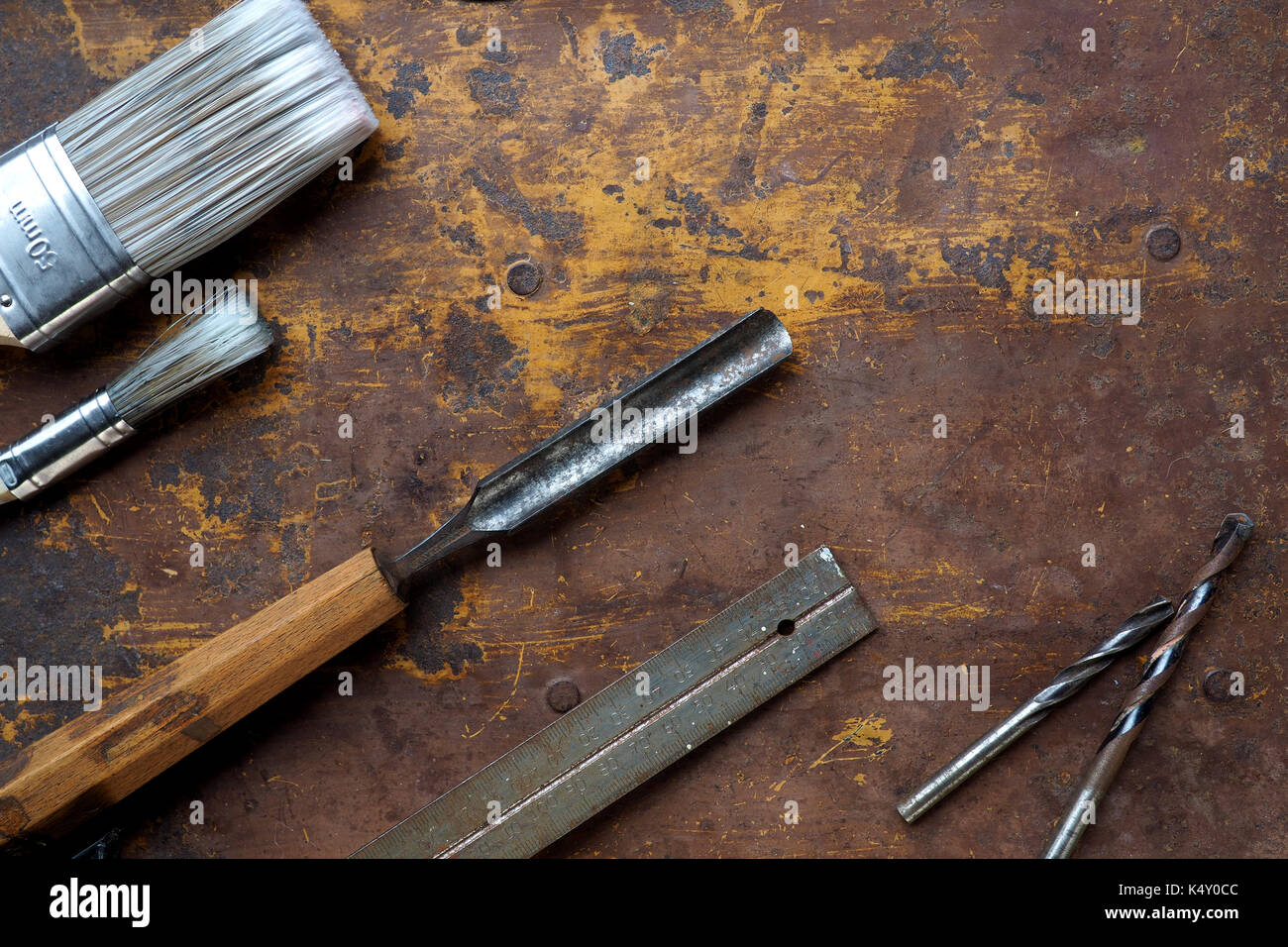 Tools flat lay on textured surface Stock Photo