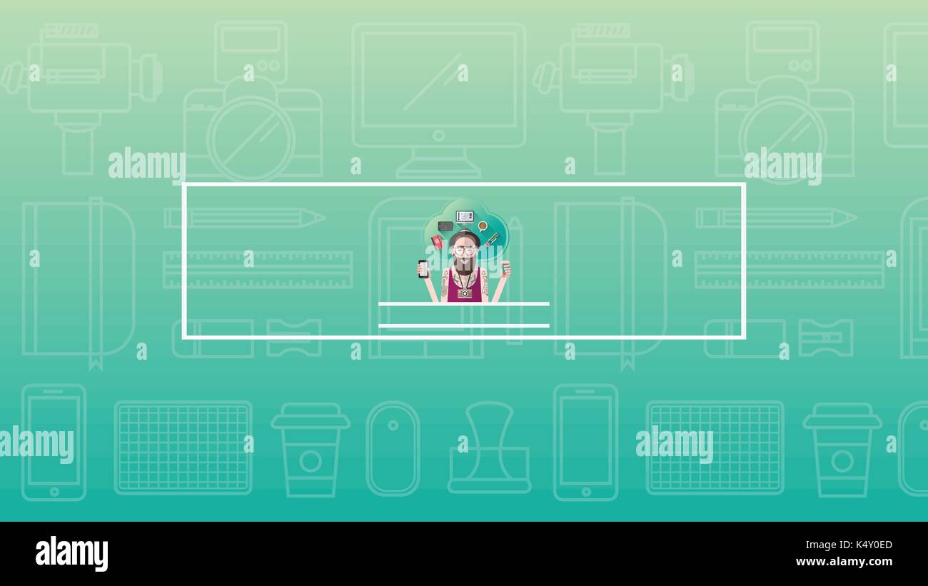 Vector icon of various stationary and electronics Stock Vector