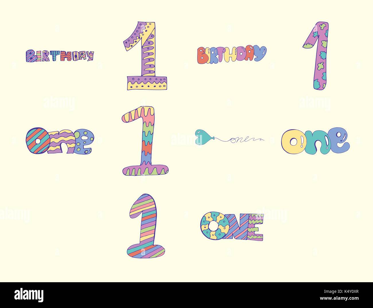 Vector set of one year birthday messages Stock Vector