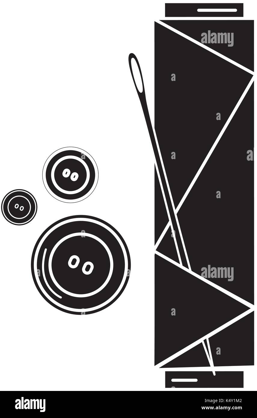 sewing thread tubes with needle and buttons icon vector illustration ...