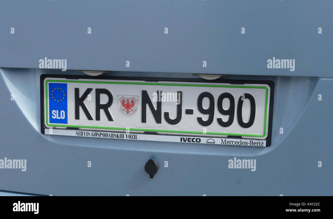 SLOVENIA - car registration plate. Stock Photo