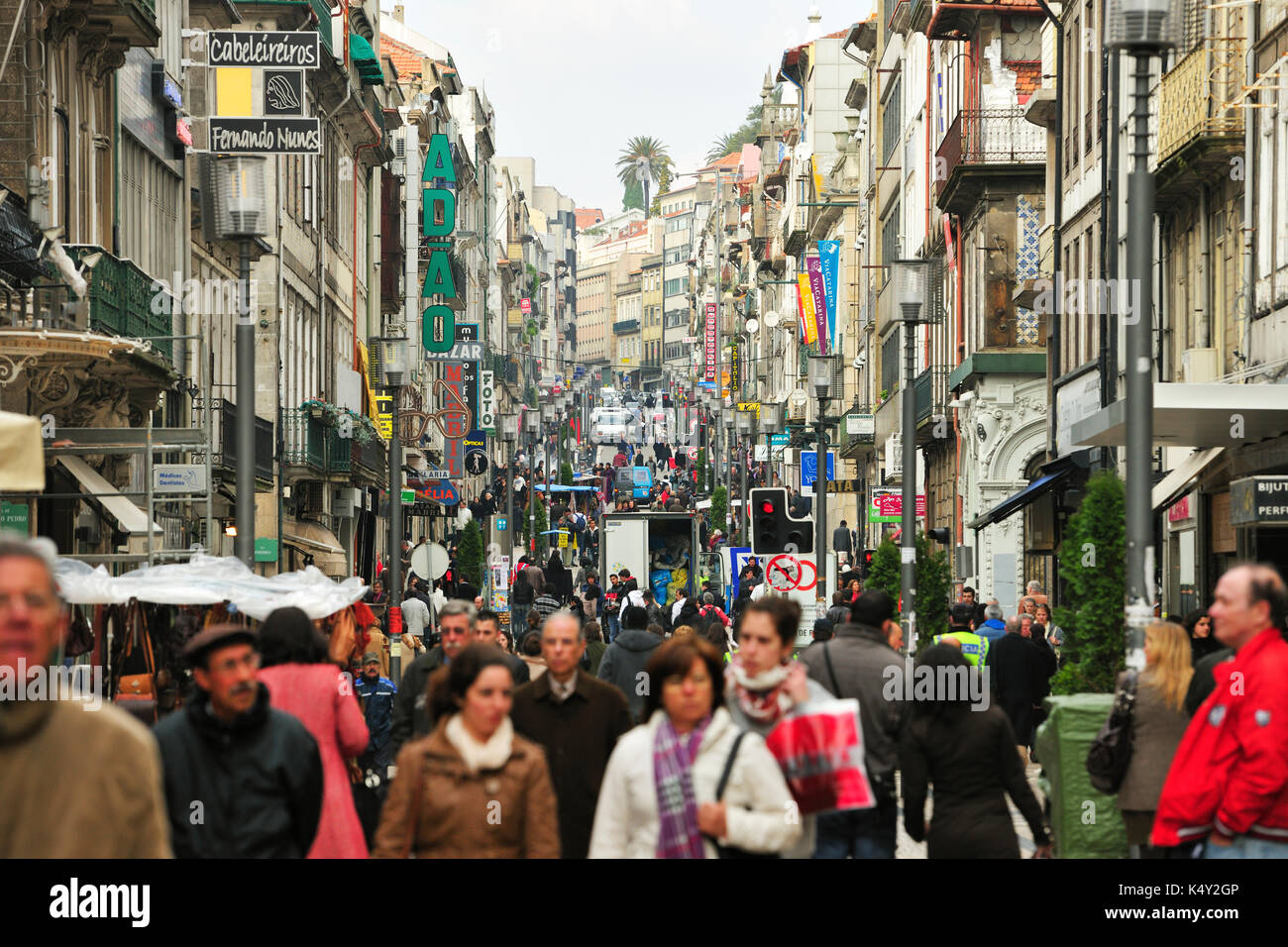 Santa Catarina street, the main shopping street in Porto. Portugal Stock Photo