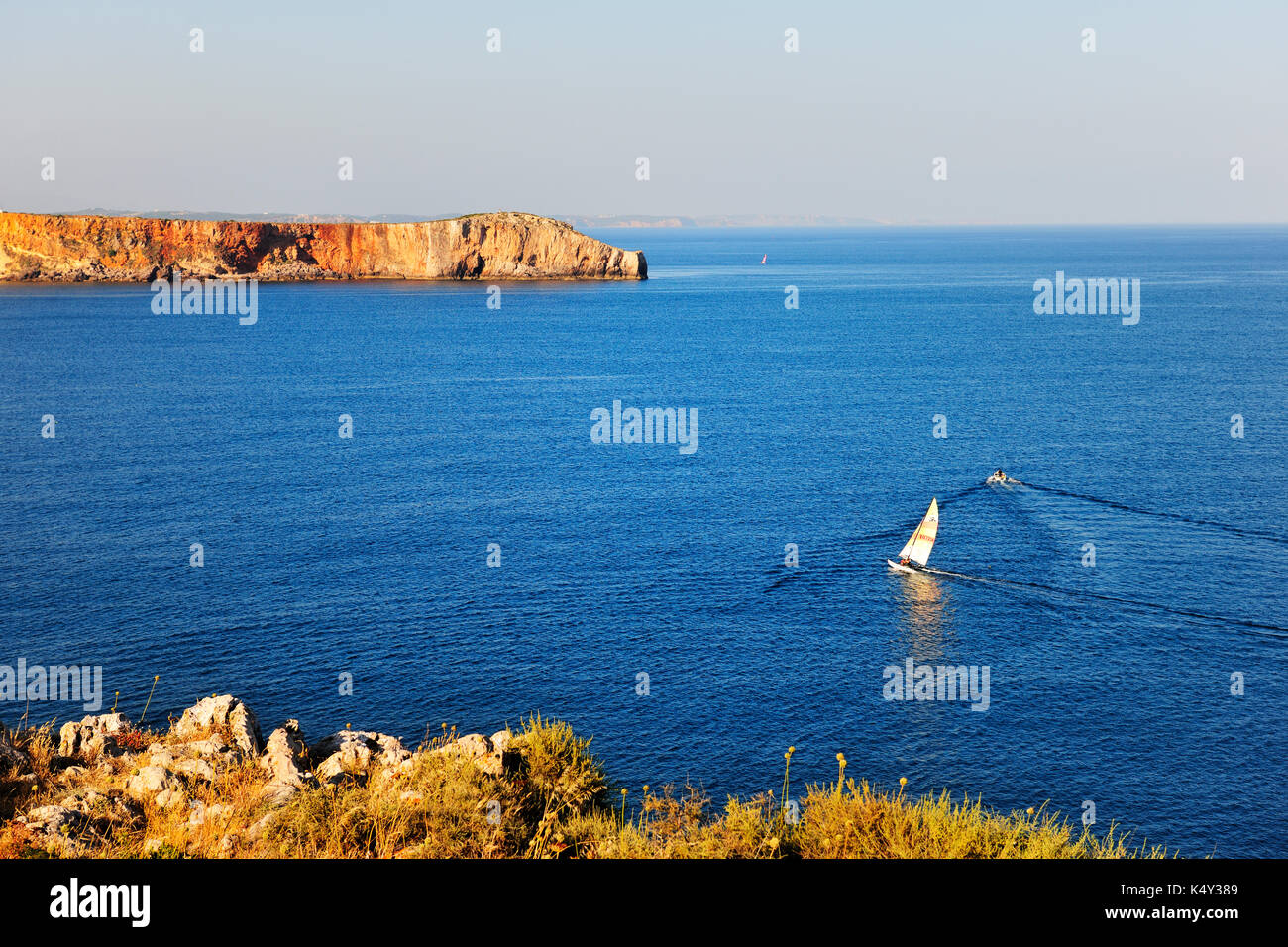 Sagres cape, where the great world discoveries of Portugal were planned by Infante Dom Henrique. Algarve, Portugal Stock Photo