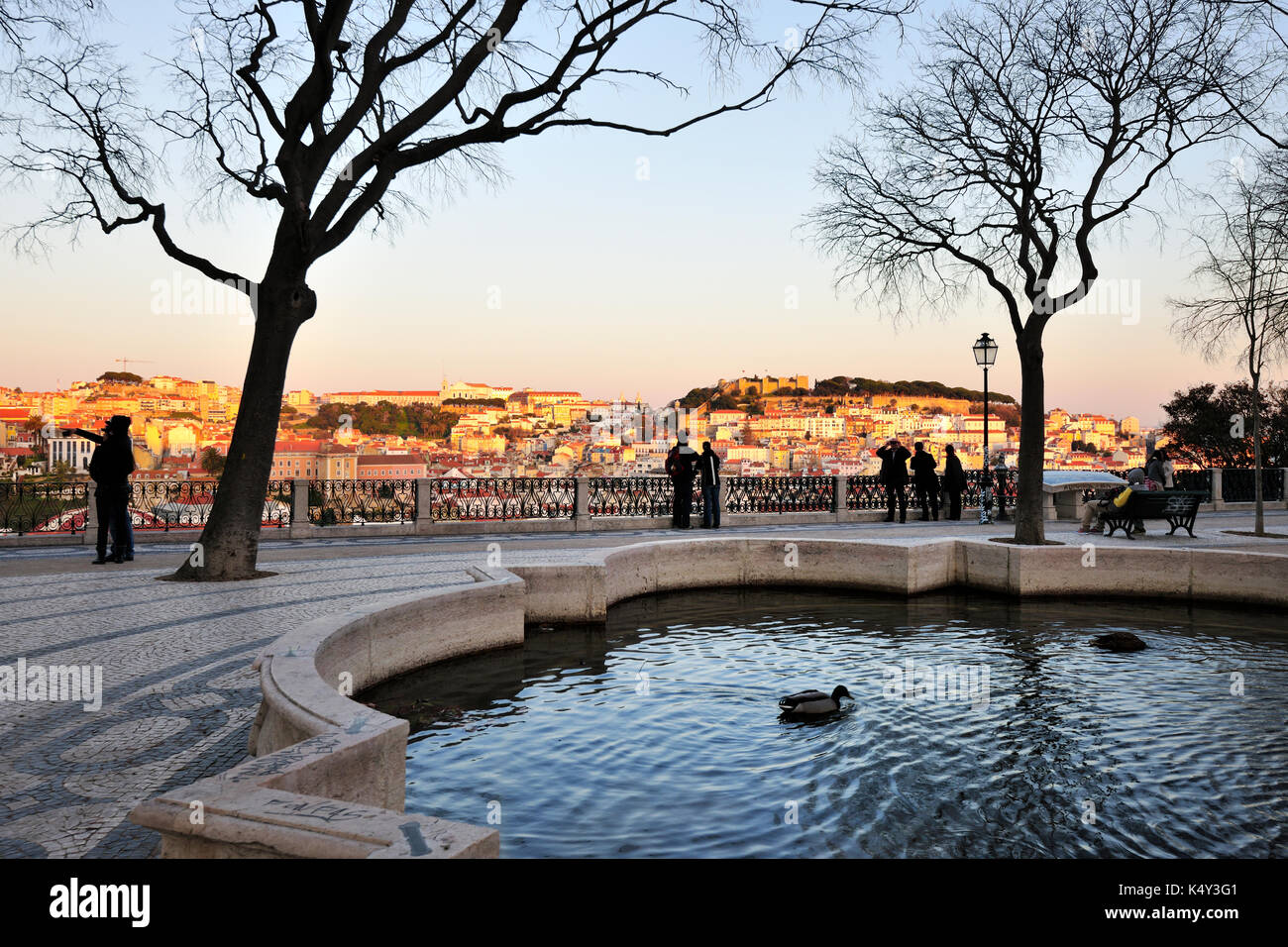 São Pedro de Alcantara belvedere, one of the best view points of the old city of Lisbon. Portugal Stock Photo
