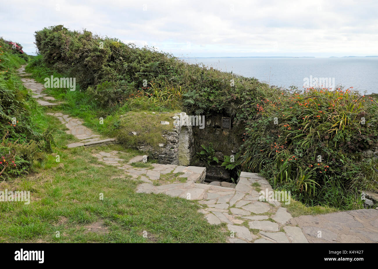 Wales Coast Path leading to St Nons Holy Well Stock Photo