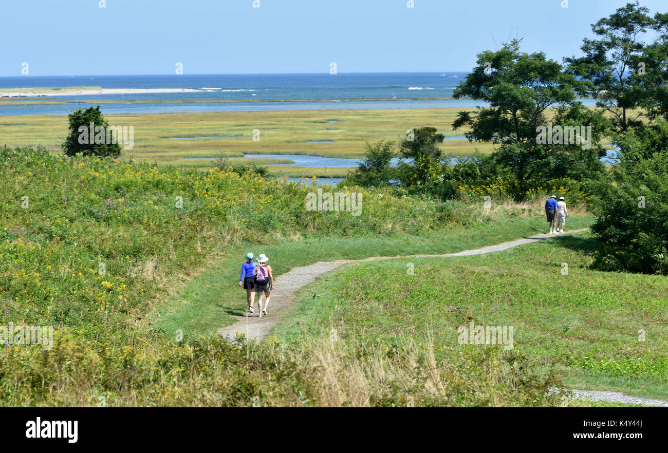 Hiking at Fort Hill in Eastham - Massachusetts in the Cape Cod National Seashore Stock Photo