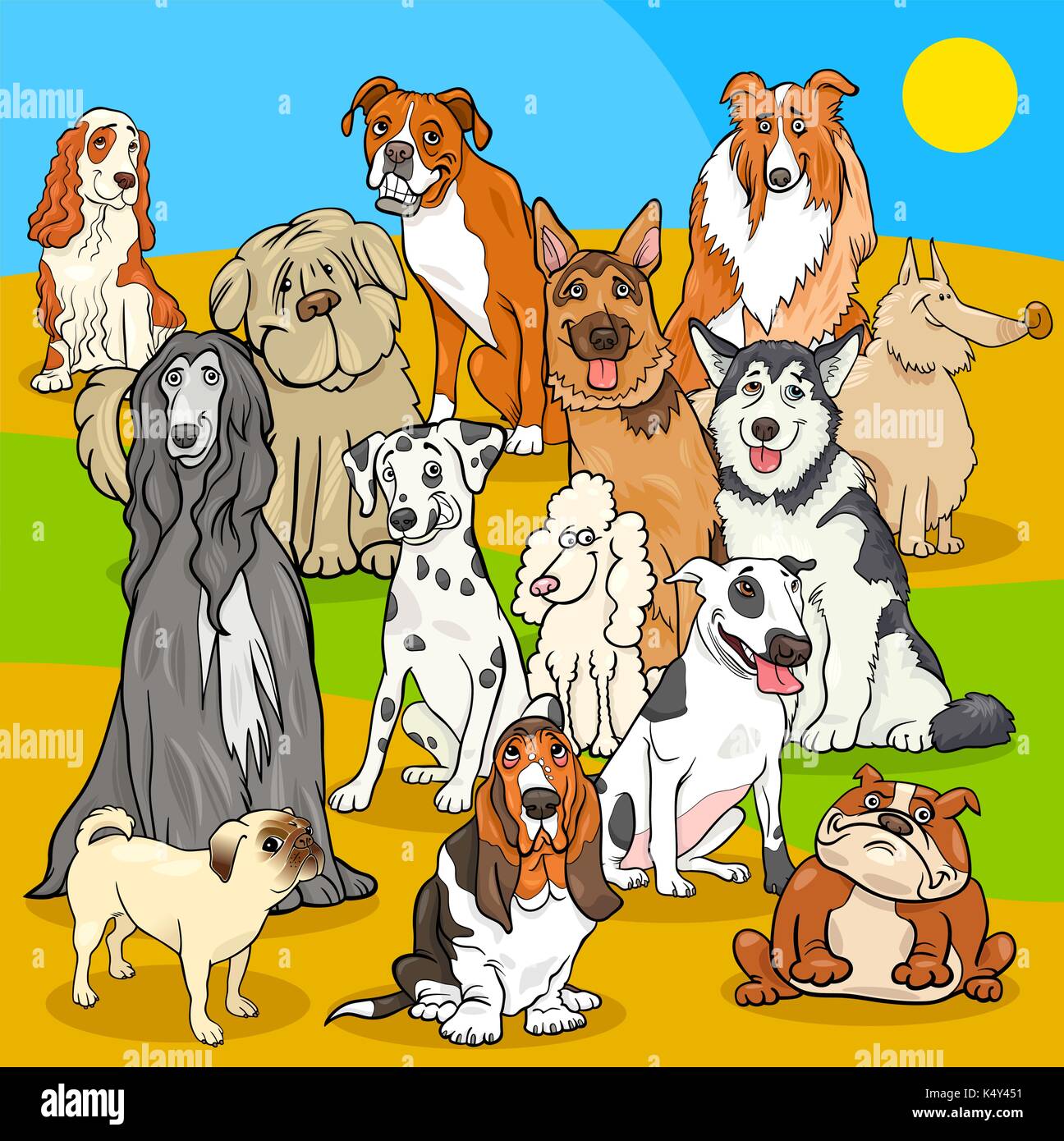 Cartoon Illustration of Pedigree Dogs Animal Characters Group Stock Vector