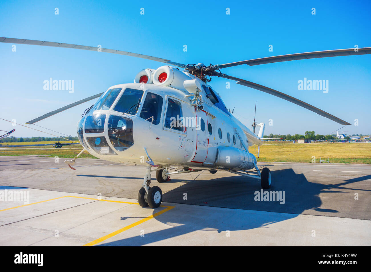 The helicopter Mi8 on the take-off site in the city of Zaporozhye. Stock Photo