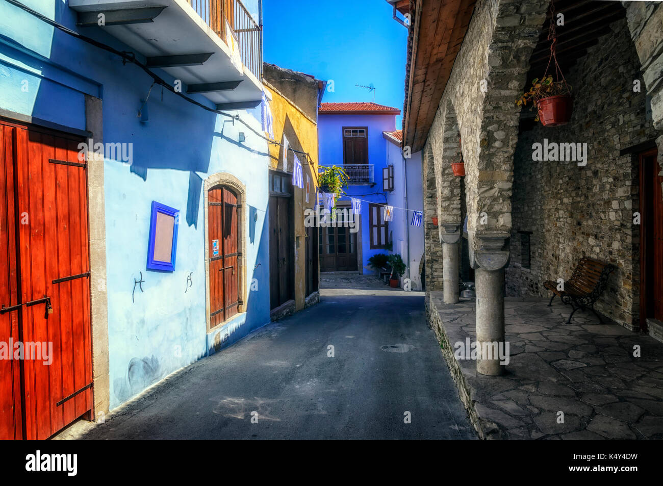 Narrow stone street in Kato Lefkara village. Larnaca District, Cyprus. Stock Photo