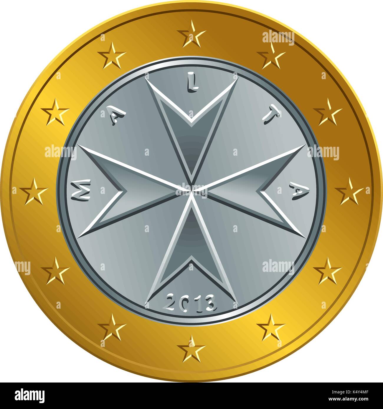 vector Maltese money gold euro coin one euro Stock Vector