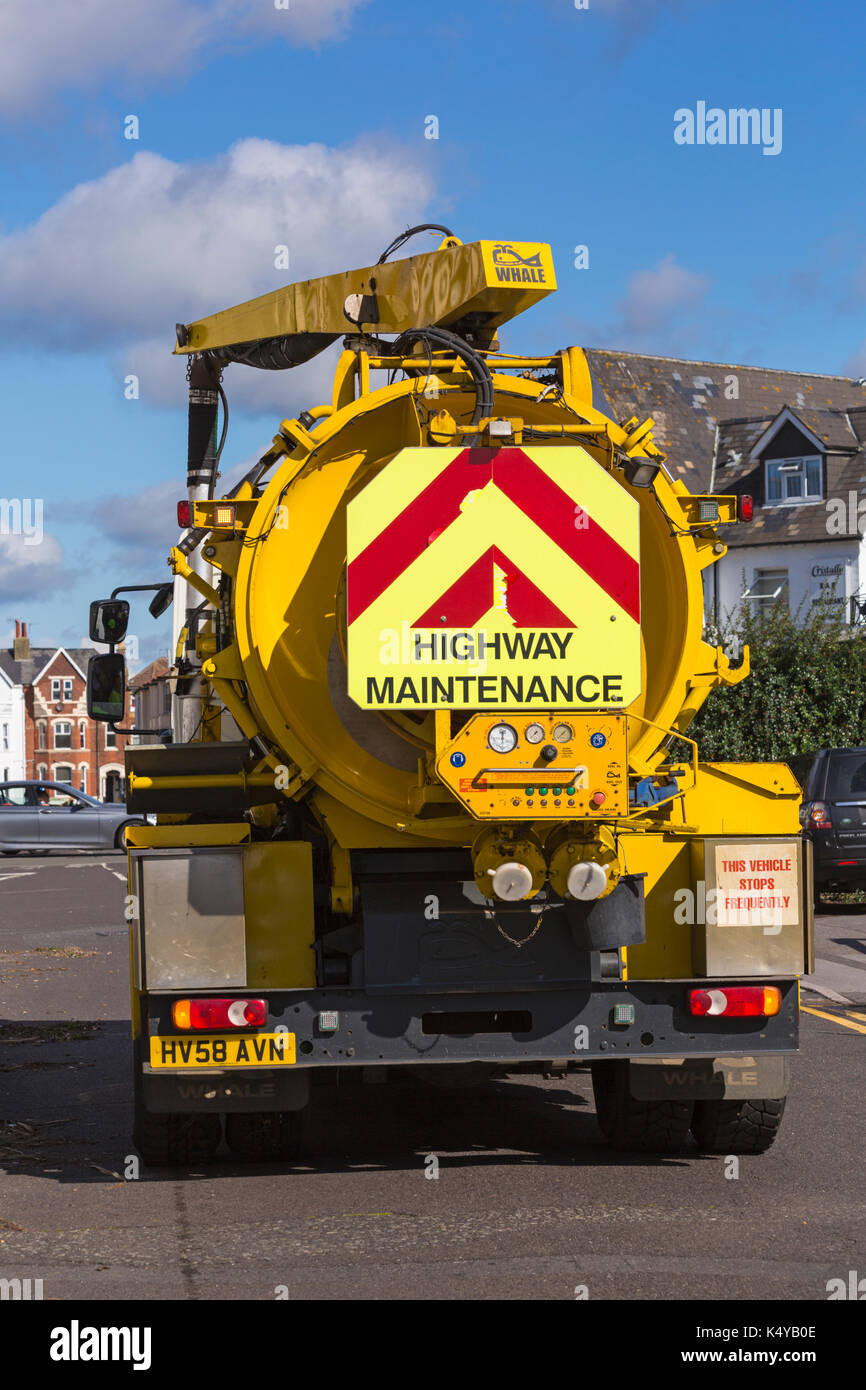 Highway Maintenance drain cleaning vehicle at Bournemouth, Dorset in August Stock Photo