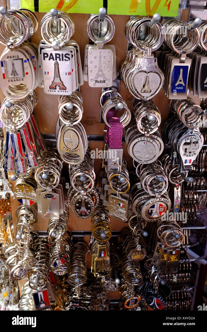 Tourist souvenirs on sale at night in Montmartre, Paris Stock Photo