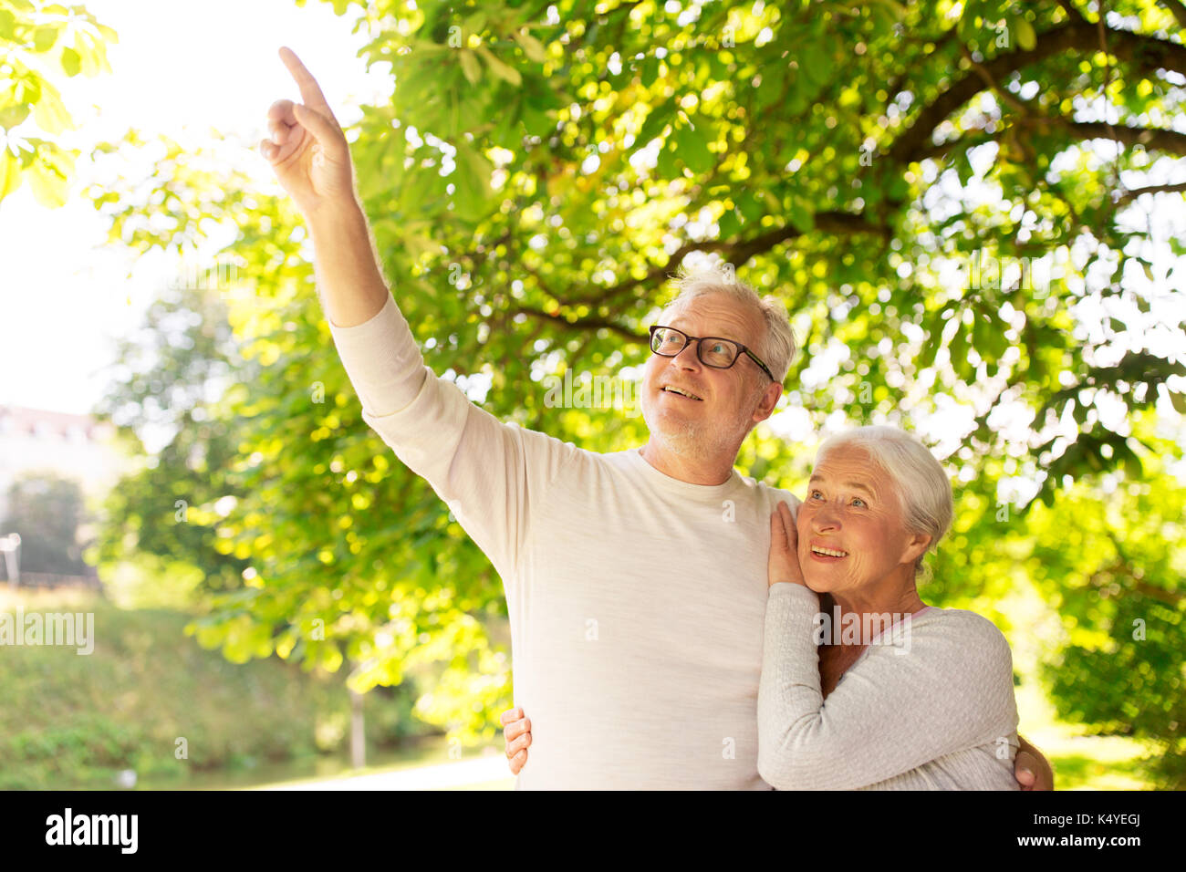 happy senior couple hugging at summer park Stock Photo - Alamy