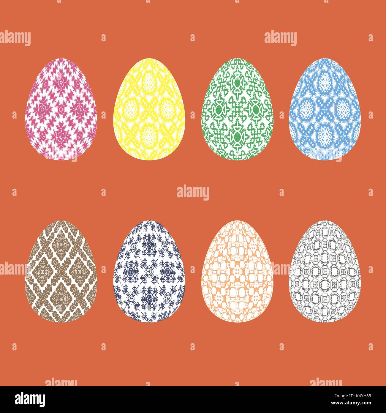 Set of Easter Eggs with Different Ornaments Stock Vector