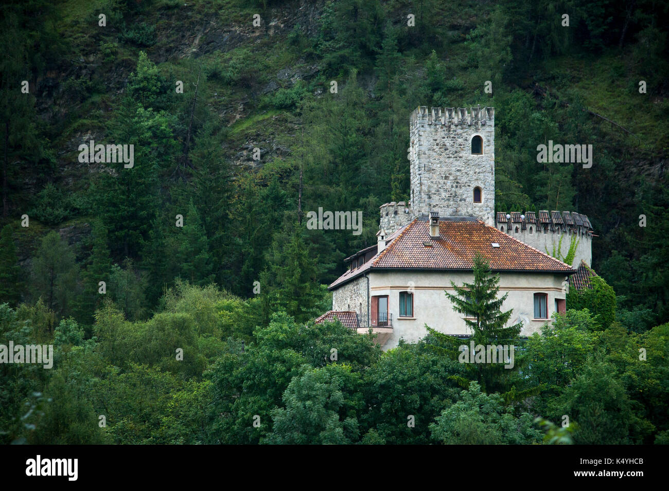 Medieval Castel Guelfo Burg Welfenstein seen from Autostrada del Brennero A22 in Campo di Trens/Freienfeld, Trentino-Alto Adige, Italy. 1 September 20 Stock Photo