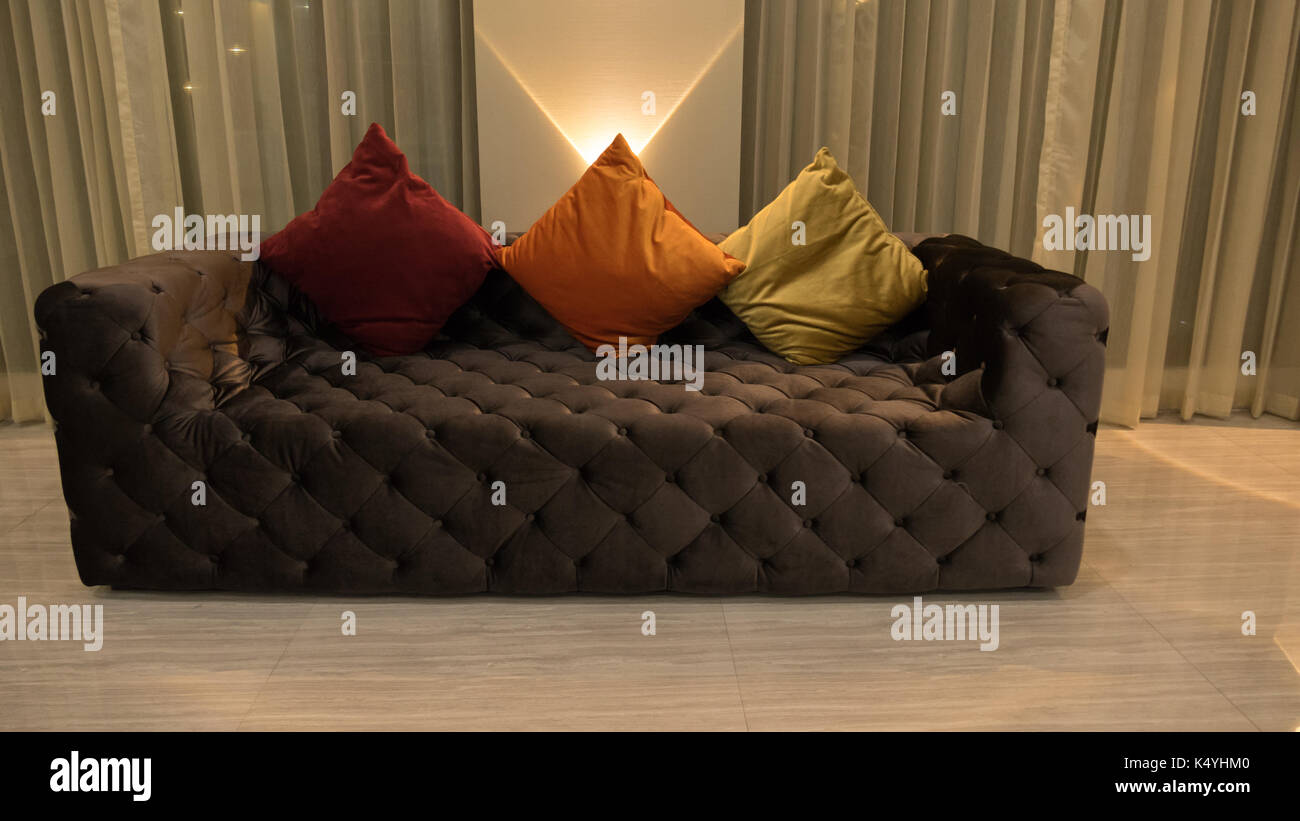 brown velvet sofa in luxury modern living room Stock Photo Alamy