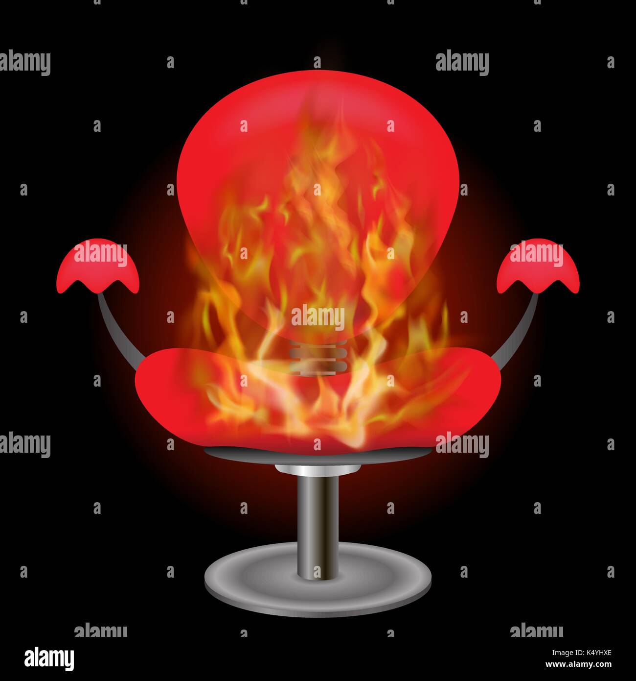 Burning Red Armchair with Fire Flame Background Stock Vector