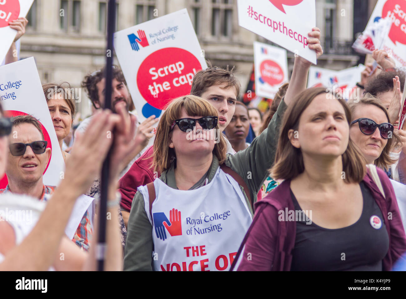 London, UK, 6 September 2017 Thousands of nurses, members of the public and other healthcare workers from all over the U.K. gathered in Parliament Square to protest against the government's pay cap. Bridget Catterall/Alamy Live News Stock Photo