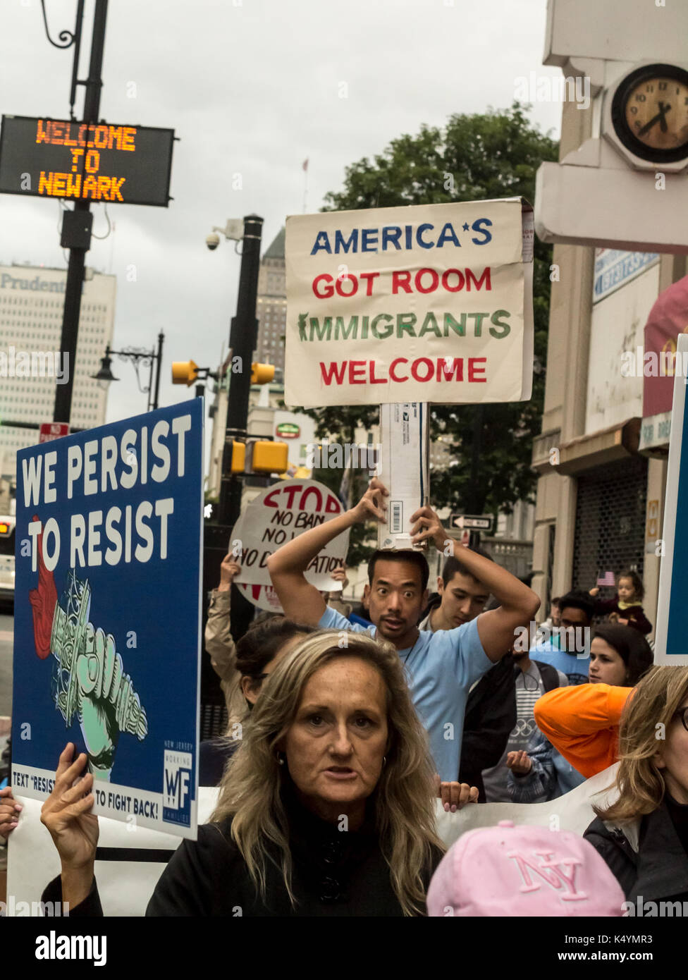 Newark, United States. 6th September, 2017. Immigrants and their supporters take to the streets to protest President Donald Trump's removal of DACA, an Obama era legislation that allows those who immigrated as children to remain in the USA on a special visa. Almost 800,000 people are under threat of deportation now that DACA is gone. Most of those threatened with deportation are students who have been living inside the country for years via the 'Dreamers' act. Mack William Regan / Alamy Live News Stock Photo