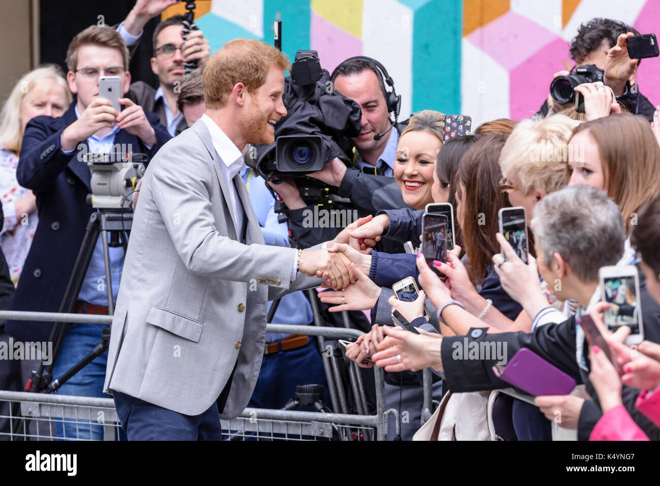 Belfast, Northern Ireland. 07/09/2017 -  Prince Harry meets the public during walkabout in Belfast on his first Northern Ireland visit. Stock Photo