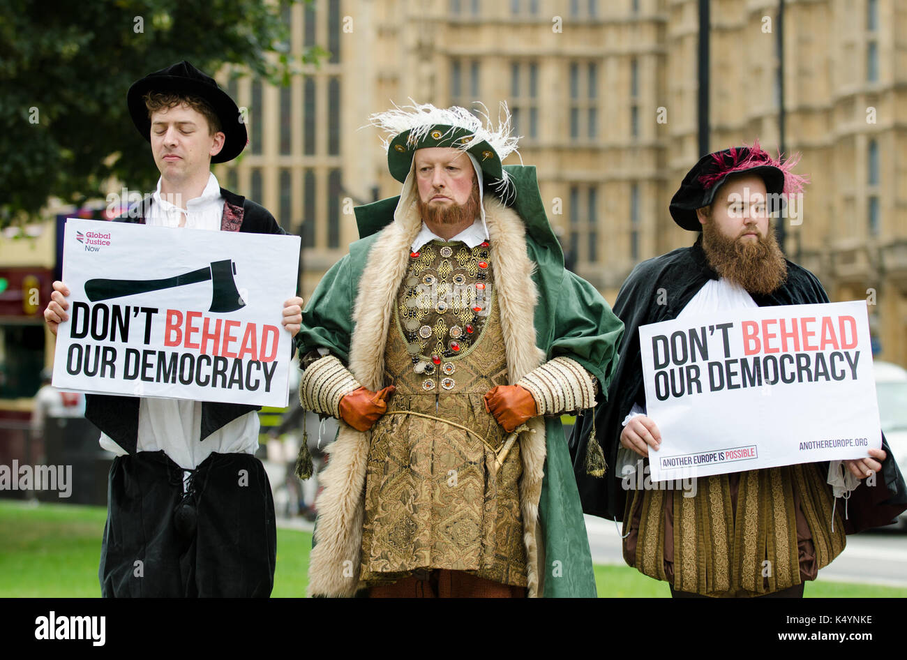 London 7th September. MPs and Protesters on in Westminster as the House of Commons debate the EU Withdrawal ('Great Repeal') Bill. Henry VIII and friends protest against the use of medieval clauses to bypass Parliamentary democracy Credit: PjrFoto/Alamy Live News Stock Photo