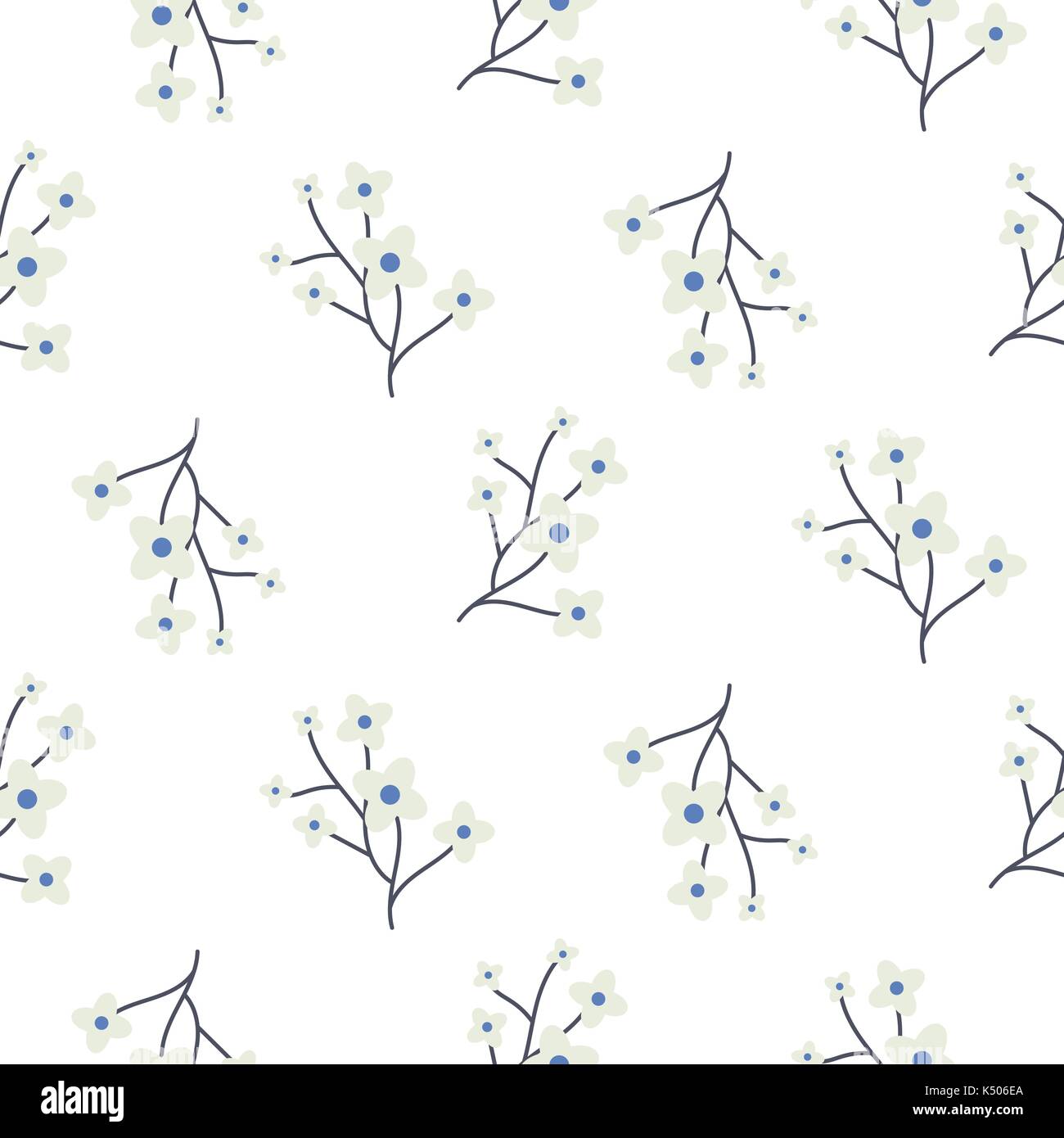 Simple cherry branches blue seamless vector pattern. Stock Vector
