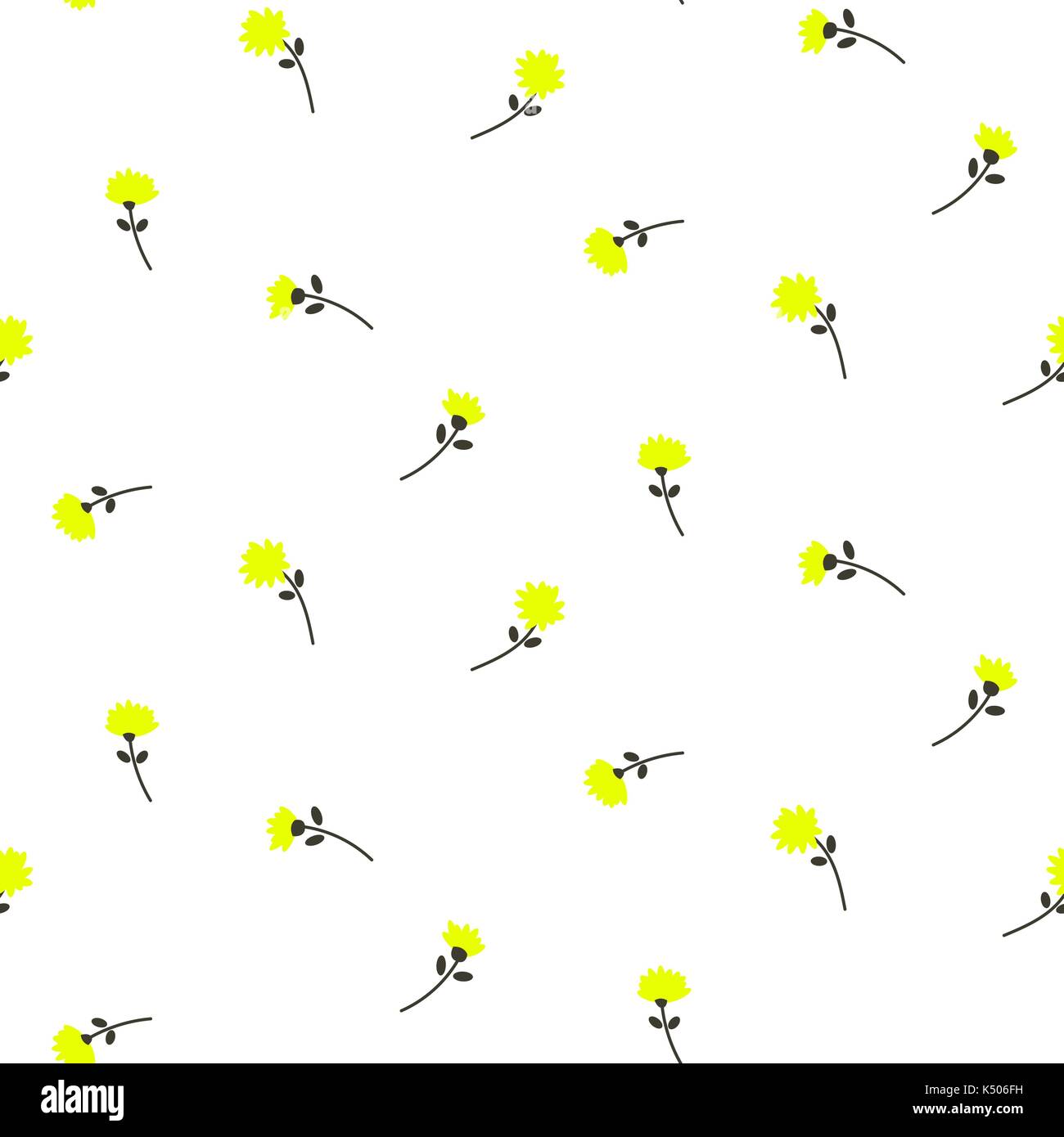 Cute yellow dandelion flowers seamless vector pattern. Stock Vector