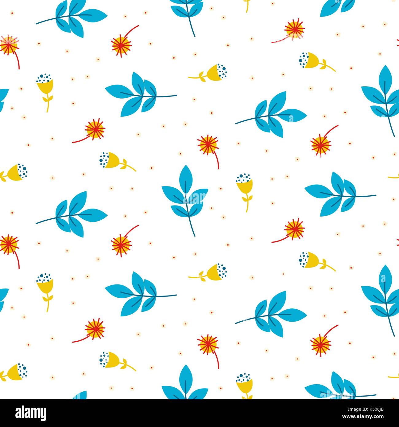 Cute blue twigs and leaves seamless pattern. Stock Vector