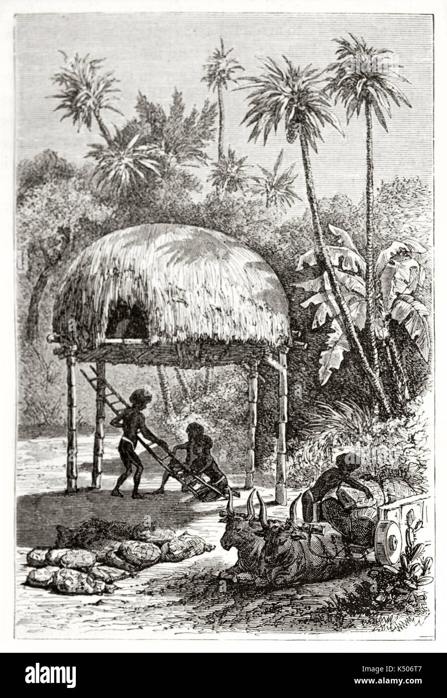 Ancient Small Overhead Barn In African Village Surrounded By The