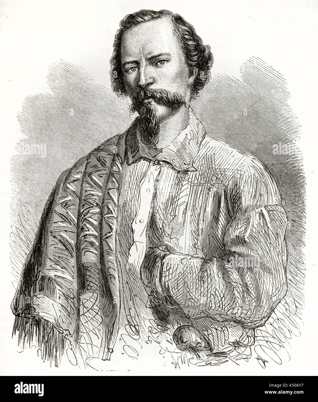 Ancient young guy portrait with strong mustache and goatee posing with ...