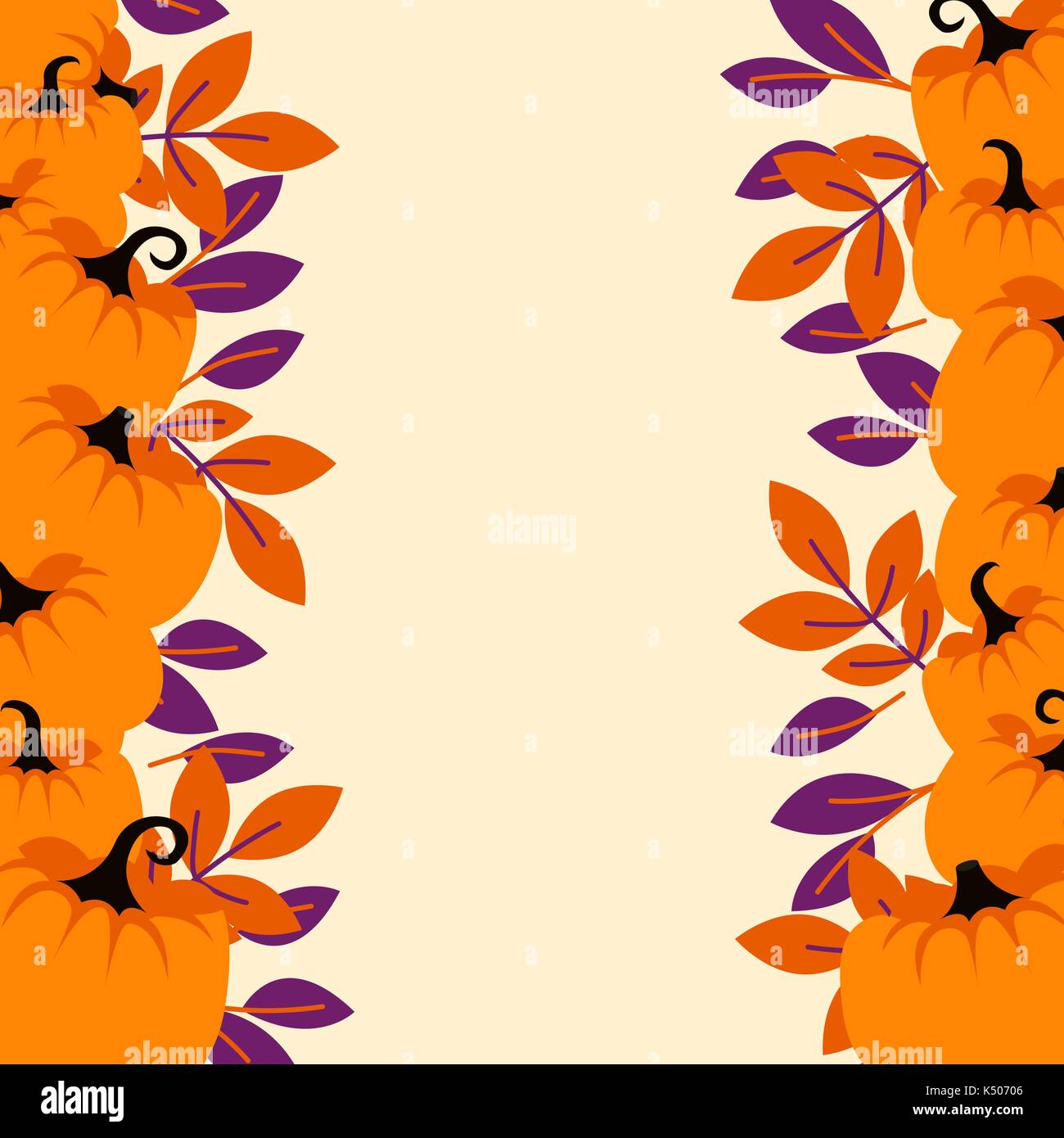 Orange pumpkins on peach light border background flyer template. Stock Vector