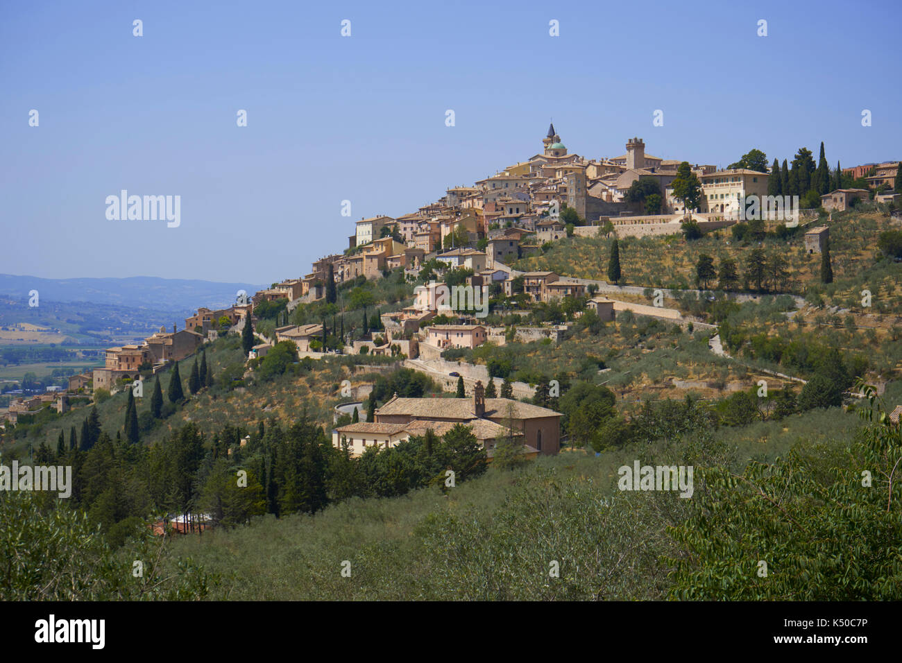 Distant view of Trevi, Umbria, Italy Stock Photo