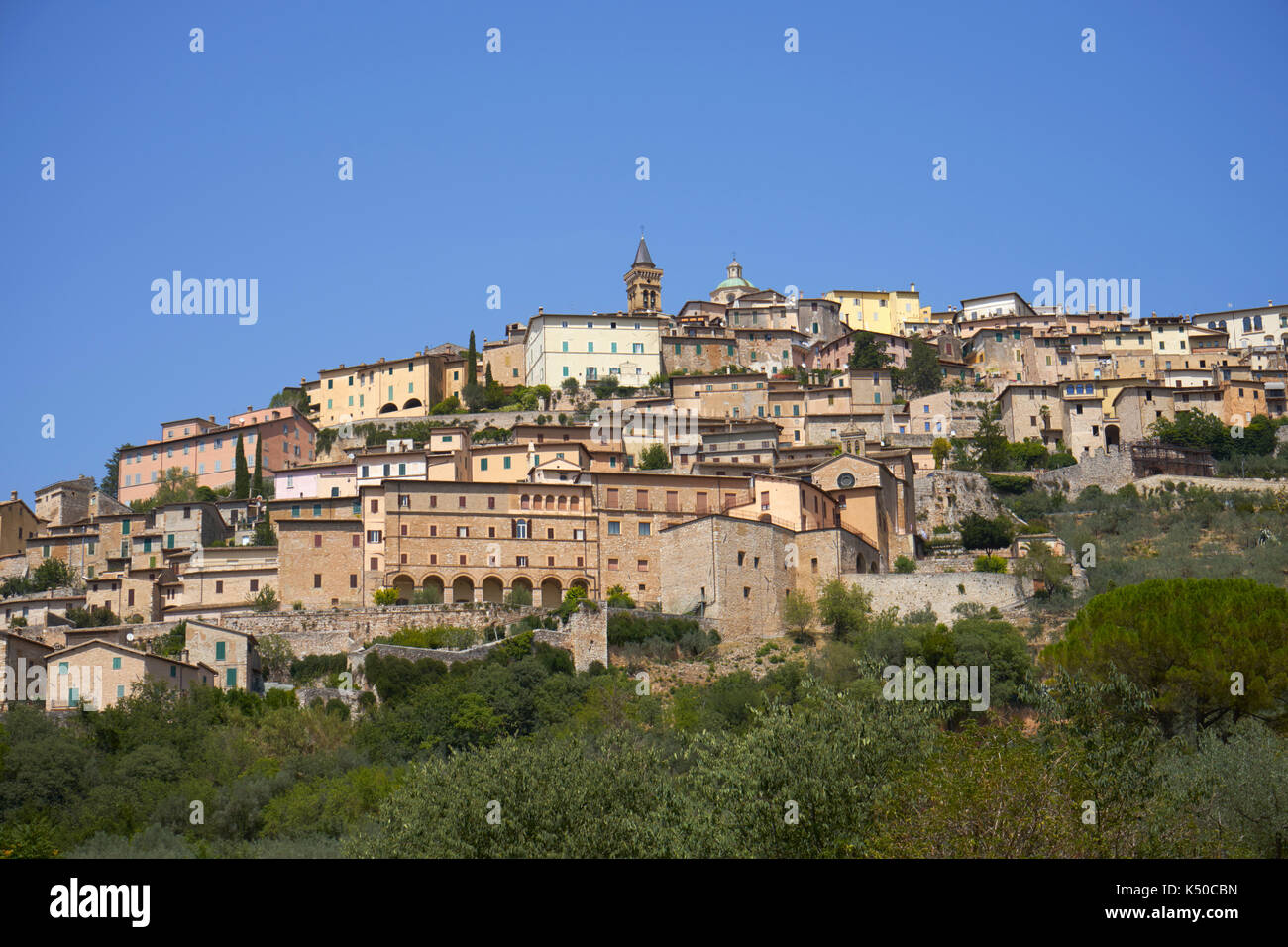 Distant view of Trevi, Umbria, Italy Stock Photo
