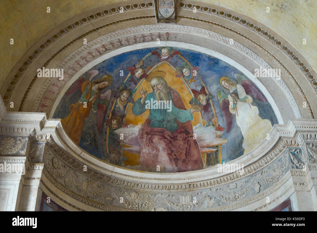 God the Father and Angels fresco by Pinturicchio fresco, Duomo or Cathedral of Spoleto, Umbria, Italy Stock Photo