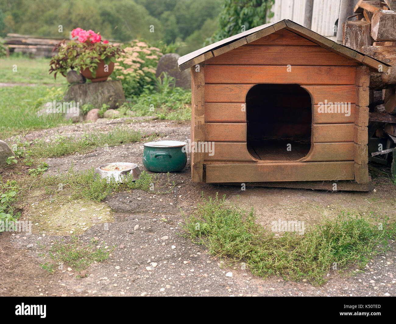 Wooden dog kennel seems abandoned in the backyard outdoor photo Stock Photo Alamy