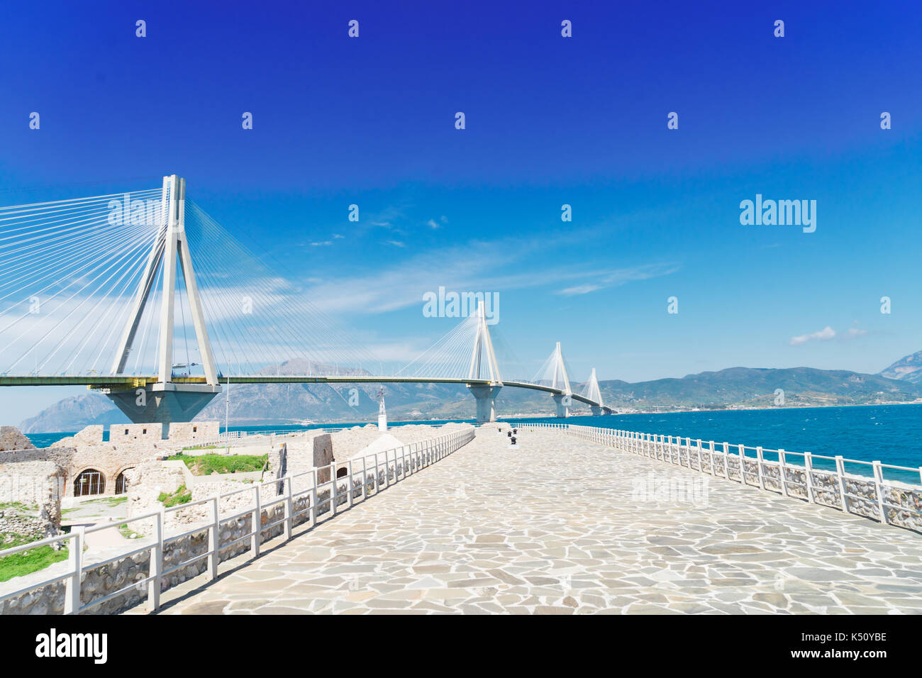 View of Patras and Rio Antirrio bridge Stock Photo