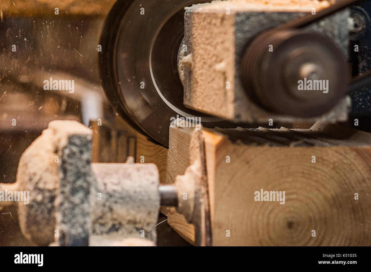 The machine for sampling the groove in a wooden beam Stock Photo