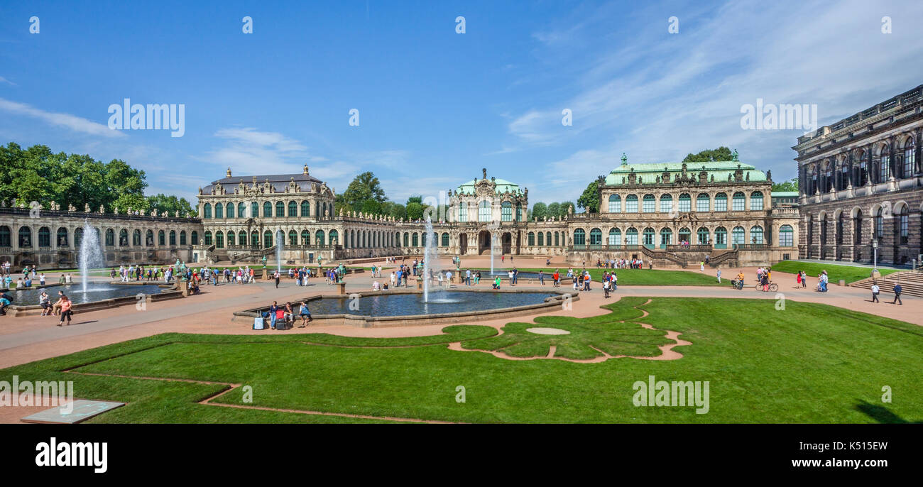 Germany, Saxony, Dresdener Zwinger, view of Zwingerhof, the Inner Courtyard from the balustrade of the German Pavillon towards the Royal Cabinet of Ma Stock Photo