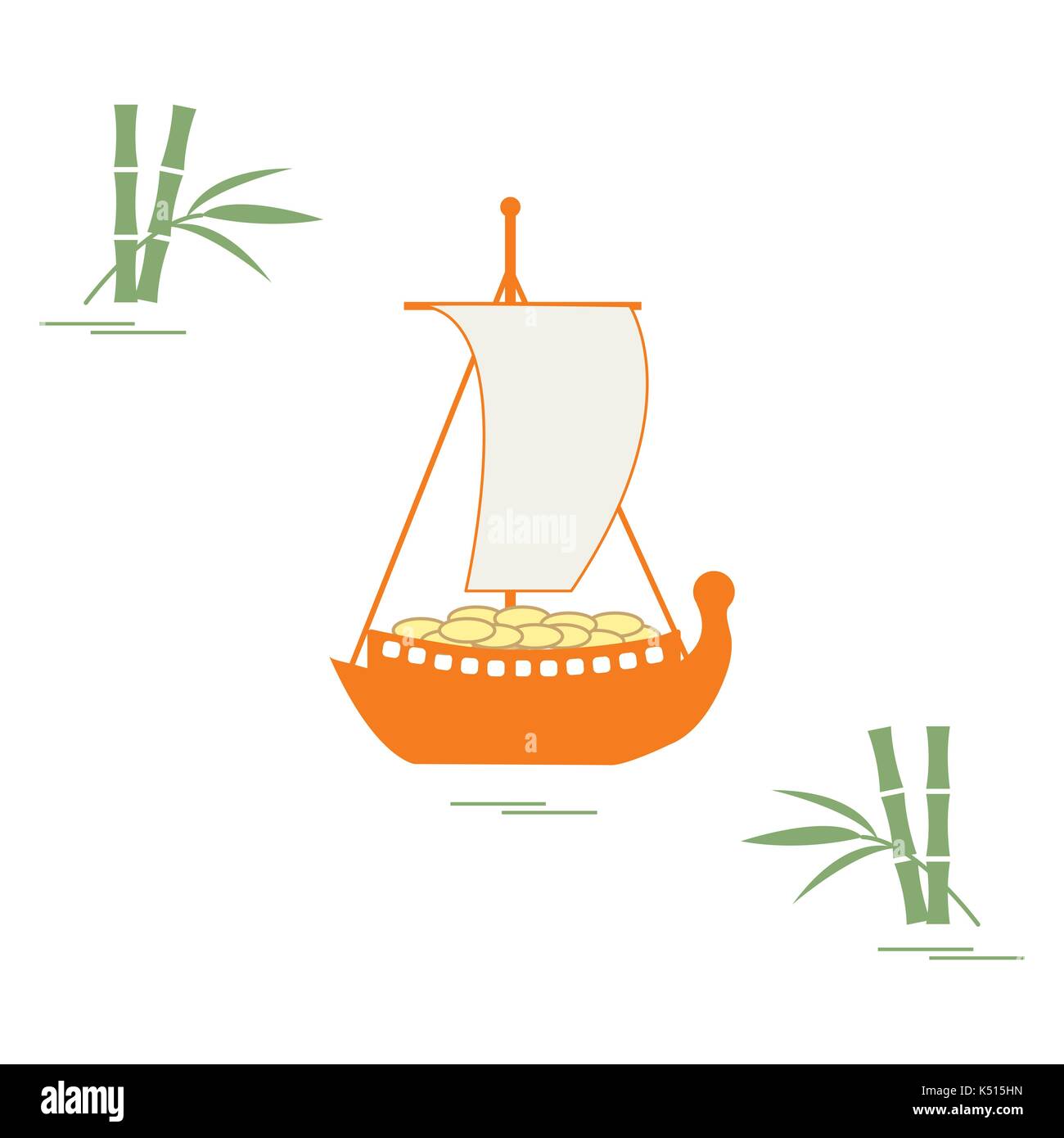 Japanese treasure ship - traditional talismans and New Year's souvenirs. Festive traditions of different countries. Stock Vector