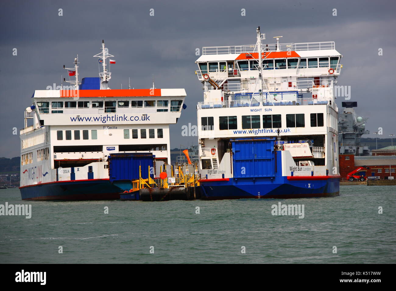 Two Isle of Wight ferries, MV St Cecilia and MV Wight Sun, seen in