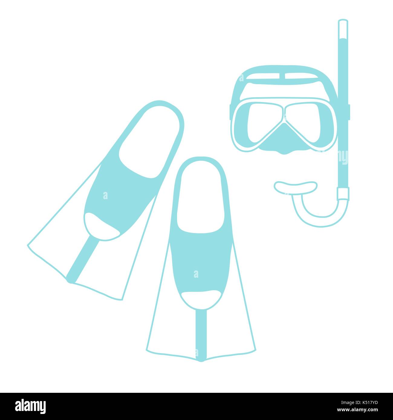 Stylized icon of a colored mask, tube and flippers for a scuba diving ...